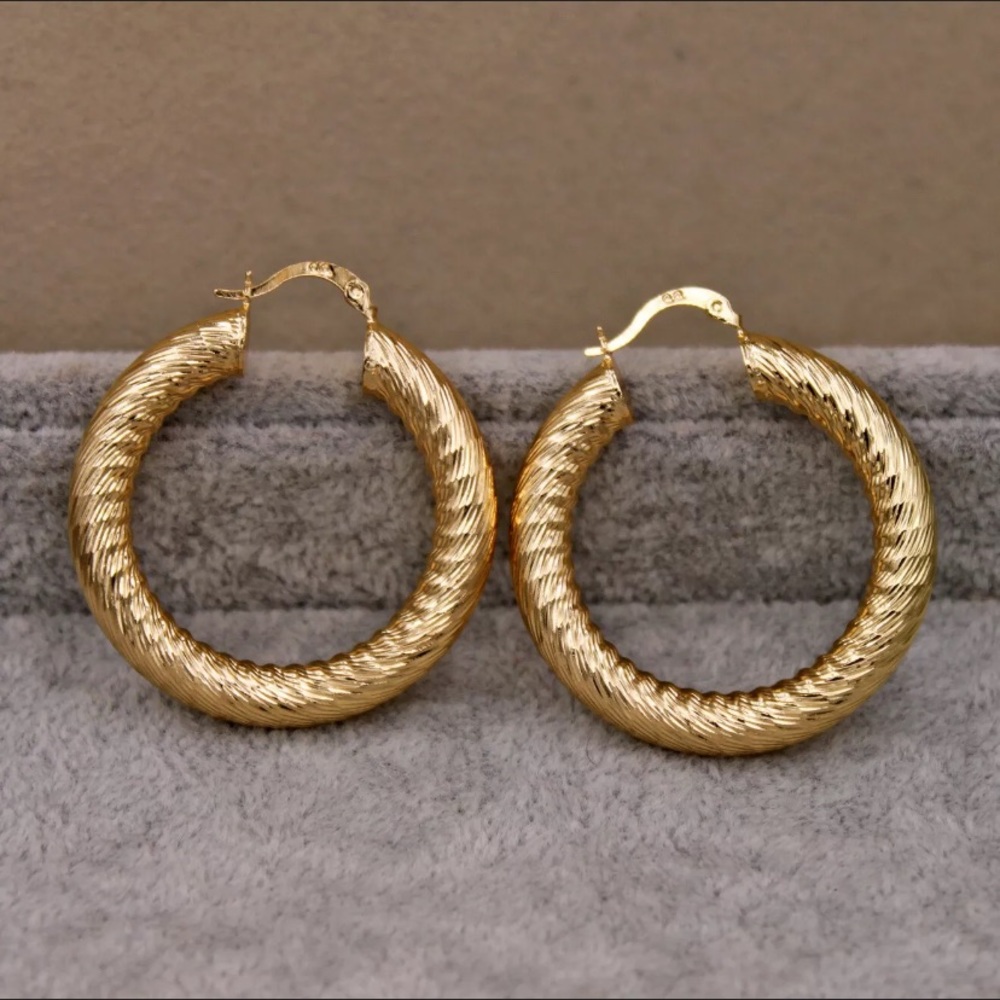 18K Gold Plated - 1.7"  Big Gold Hoop Earrings